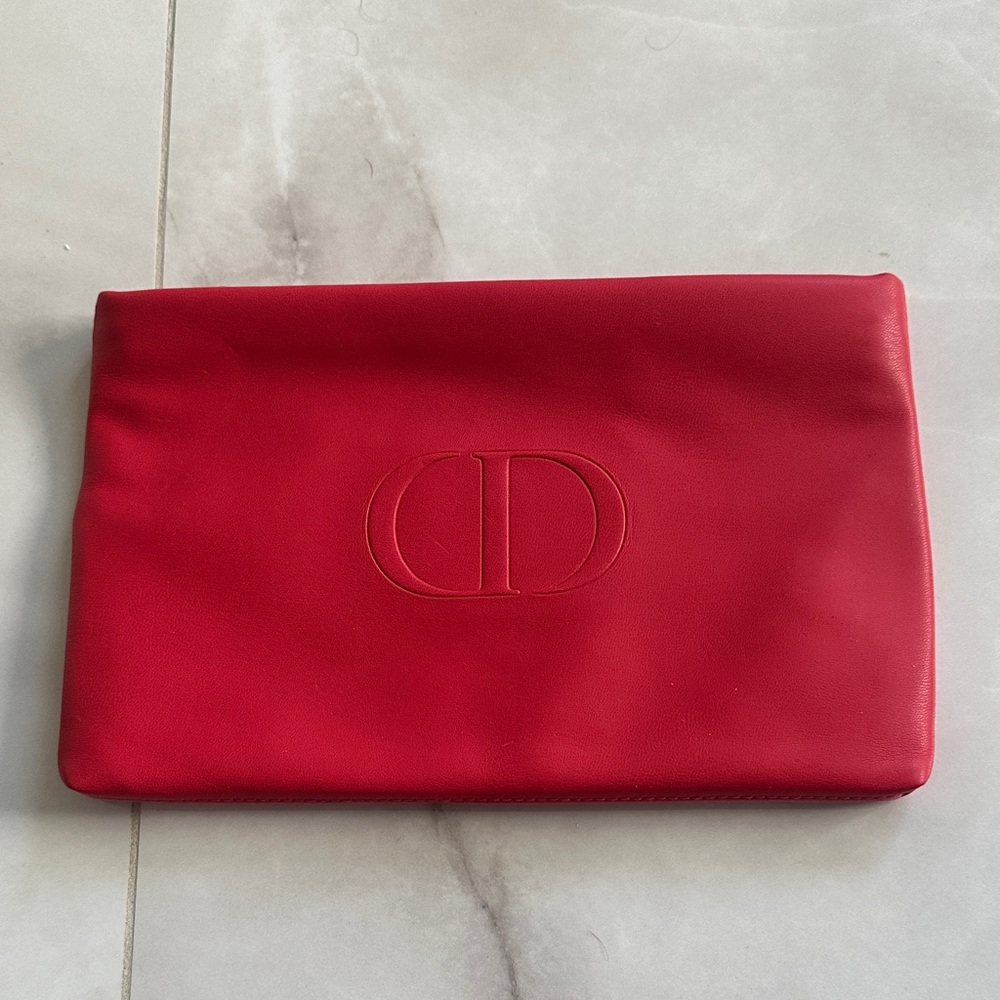 Christian Dior Red &Pink 2 colours CD Embossed Faux Leather Clutch